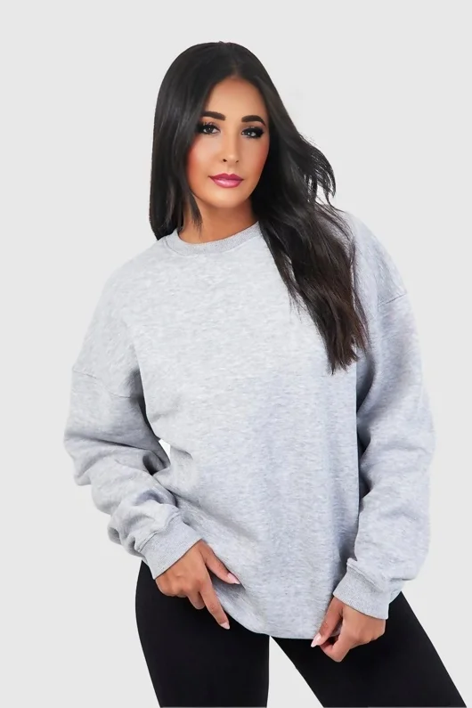 Grey Long Sleeve Crewneck Casual Oversized Sweatshirt