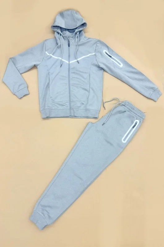 Mens Grey Full Zip Tracksuit With White Contrast