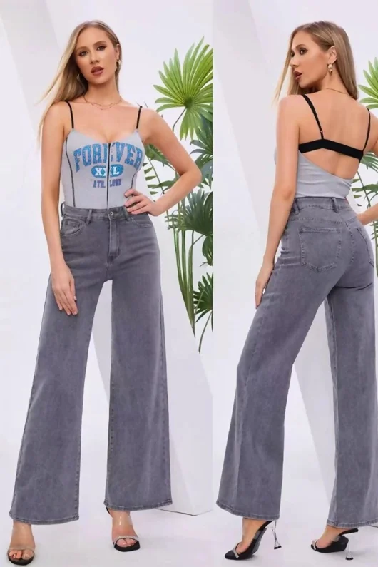 Dark Grey High Rise Straight Leg Jeans