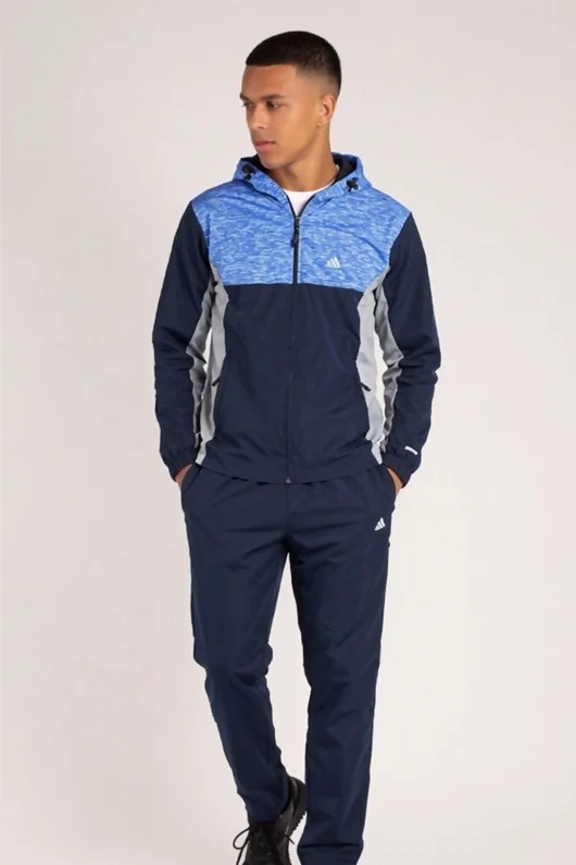 Mens Navy Colourblock Hooded Zip-Up Tracksuit Set