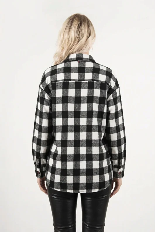 Black And White Checked Balloon Sleeve Shirt