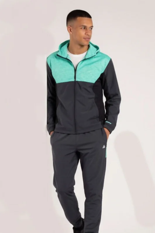 Mens Mint Colourblock Hooded Zip-Up Tracksuit Set