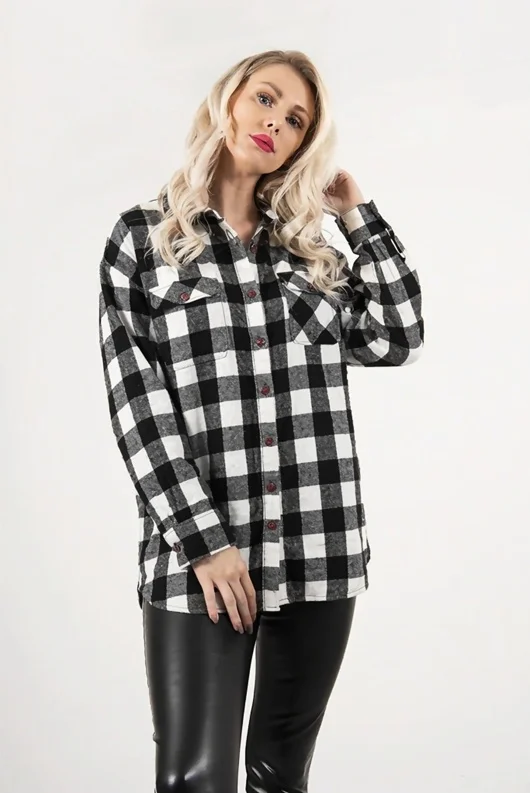 Black And White Checked Balloon Sleeve Shirt